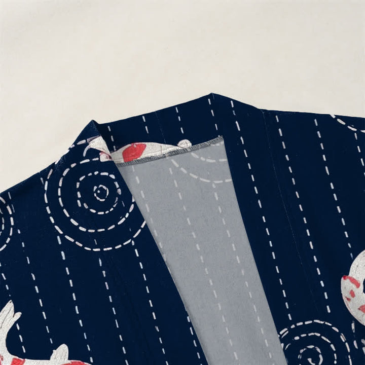 Buddha Stones Cotton Koi Ripple Pattern Open Front Men's Kimono - image 3