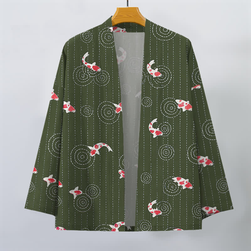 Buddha Stones Cotton Koi Ripple Pattern Open Front Men's Kimono - image 10