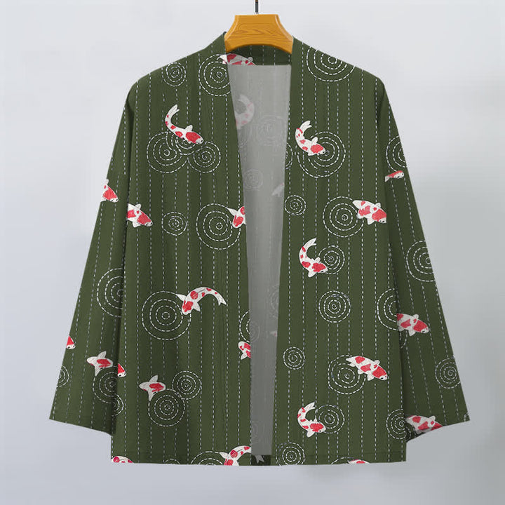 Buddha Stones Cotton Koi Ripple Pattern Open Front Men's Kimono - image 10