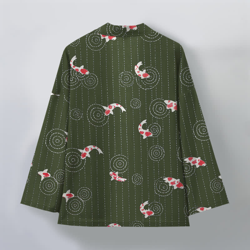 Buddha Stones Cotton Koi Ripple Pattern Open Front Men's Kimono - image 11
