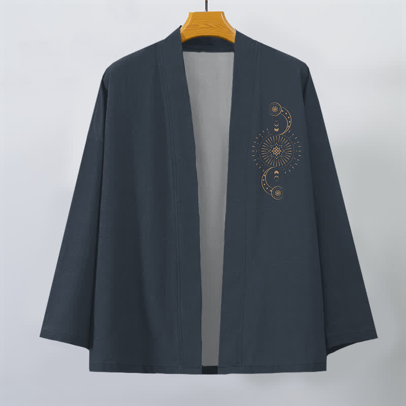 Buddha Stones Cotton Celestial Moon Phase Sun Pattern Open Front Men's Kimono - image 1