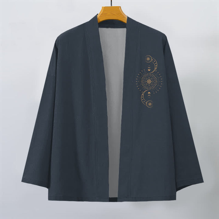 Buddha Stones Cotton Celestial Moon Phase Sun Pattern Open Front Men's Kimono - image 1