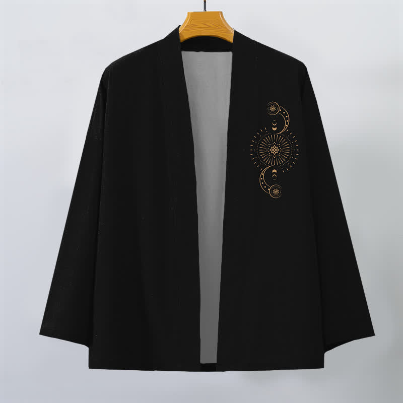 Buddha Stones Cotton Celestial Moon Phase Sun Pattern Open Front Men's Kimono - image 7