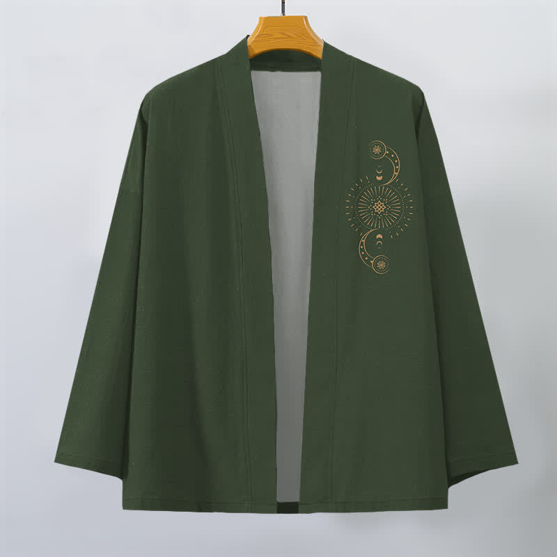 Buddha Stones Cotton Celestial Moon Phase Sun Pattern Open Front Men's Kimono - image 10