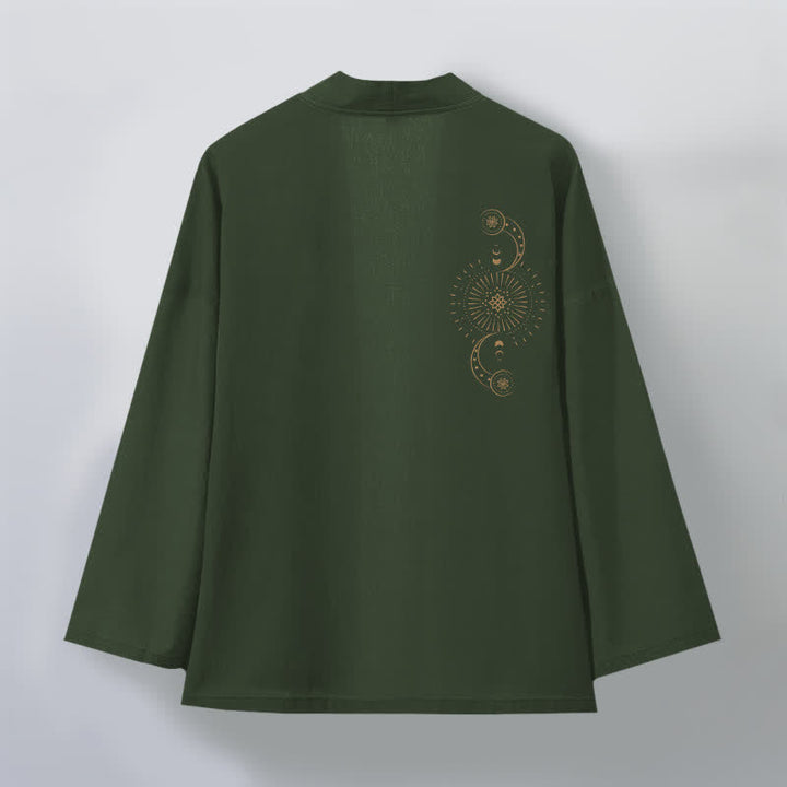 Buddha Stones Cotton Celestial Moon Phase Sun Pattern Open Front Men's Kimono - image 11