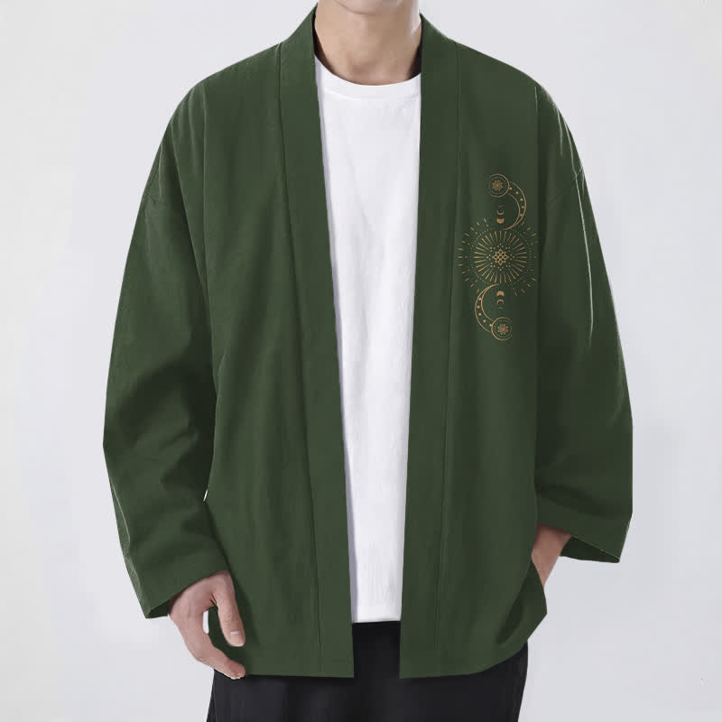 Buddha Stones Cotton Celestial Moon Phase Sun Pattern Open Front Men's Kimono - SeaGreen - US/UK/AU48，EU58 (4XL) - image 9