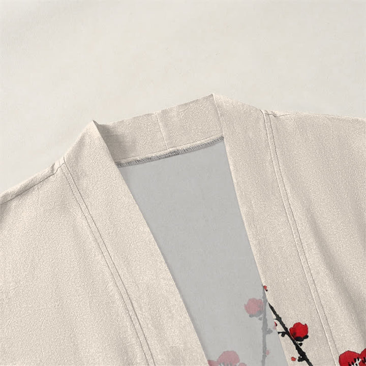 Buddha Stones Cotton Ink Plum Blossom Pattern Open Front Men's Kimono - image 3