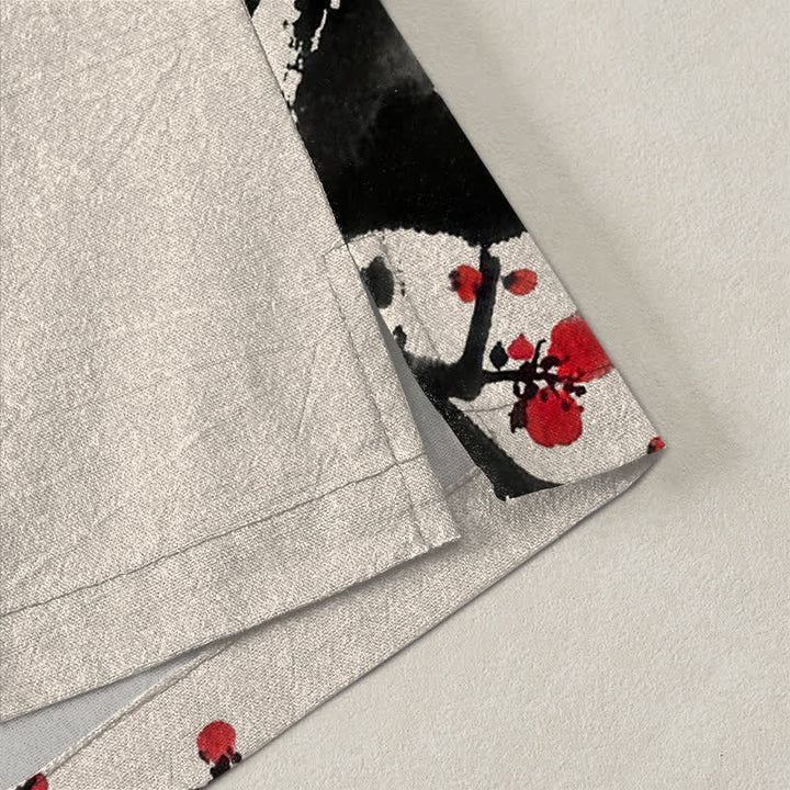 Buddha Stones Cotton Ink Plum Blossom Pattern Open Front Men's Kimono - image 4
