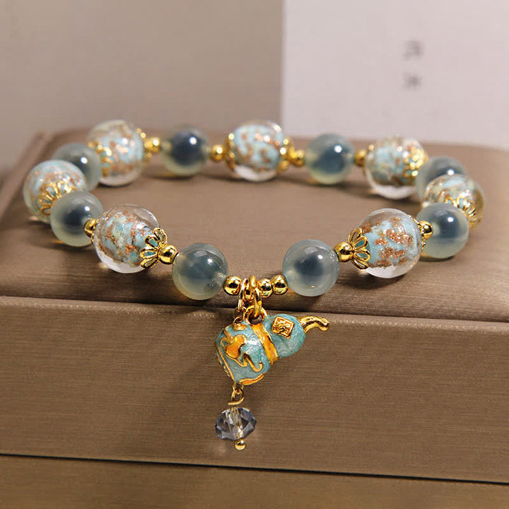Buddha Stones Blue Candy Agate Liuli Glass Gourd Charm Joy Bracelet - image 8