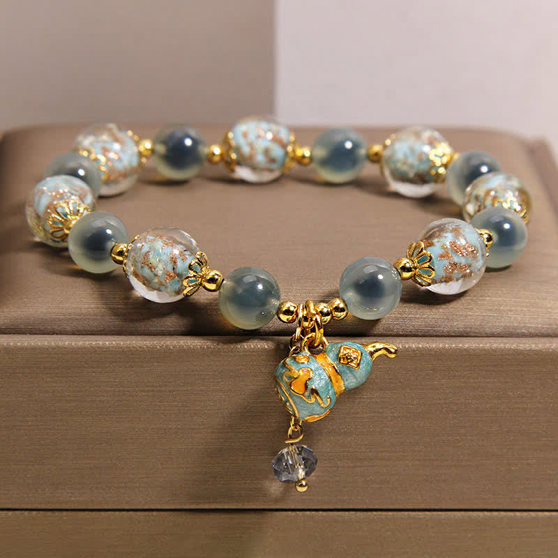 Buddha Stones Blue Candy Agate Liuli Glass Gourd Charm Joy Bracelet - image 6