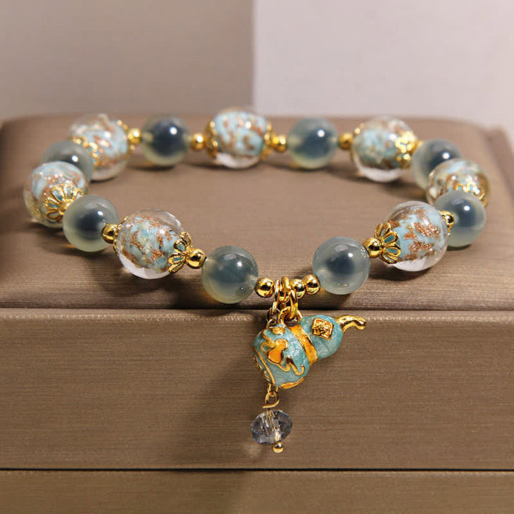 Buddha Stones Blue Candy Agate Liuli Glass Gourd Charm Joy Bracelet - image 6