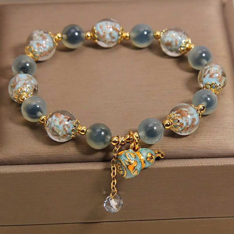 Buddha Stones Blue Candy Agate Liuli Glass Gourd Charm Joy Bracelet - image 4