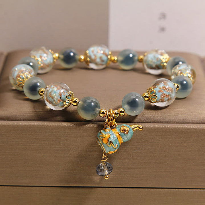 Buddha Stones Blue Candy Agate Liuli Glass Gourd Charm Joy Bracelet - image 8