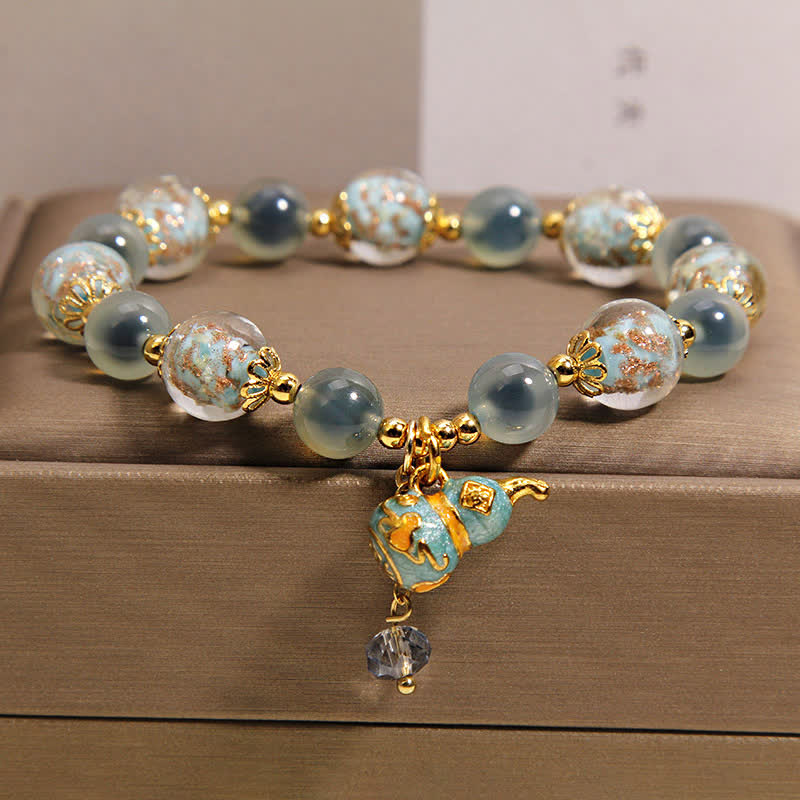 Buddha Stones Blue Candy Agate Liuli Glass Gourd Charm Joy Bracelet - Candy Agate(Love ♥ Joy) - image 0