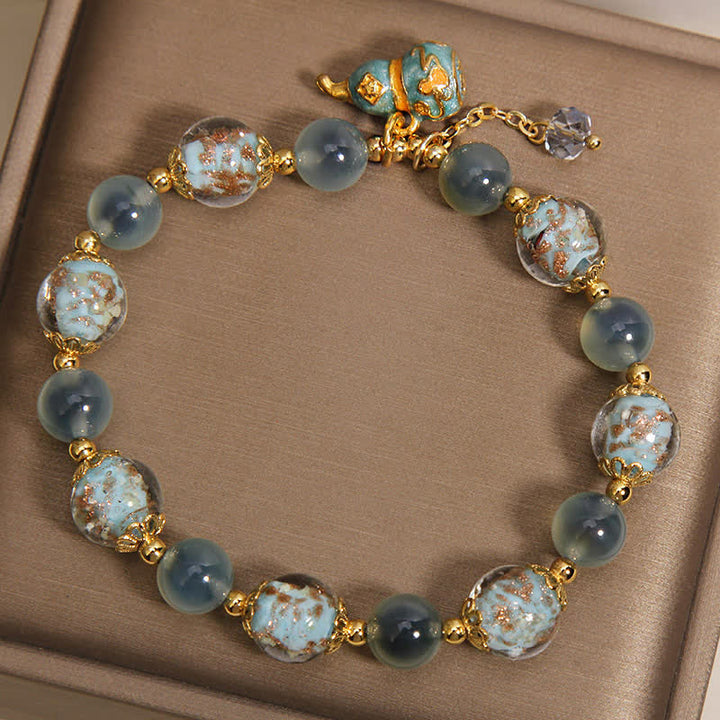 Buddha Stones Blue Candy Agate Liuli Glass Gourd Charm Joy Bracelet - image 2