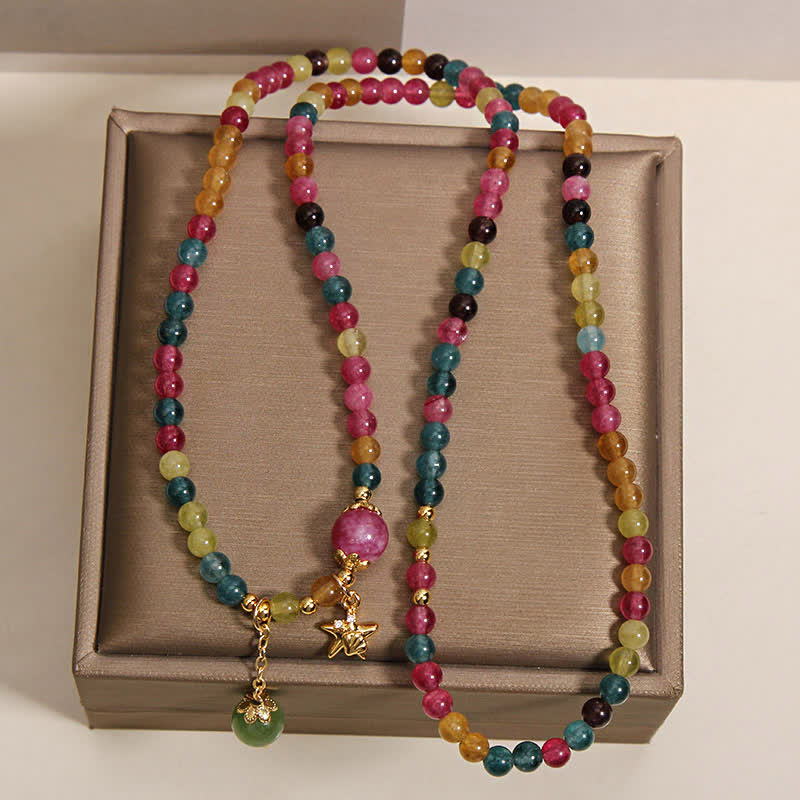 Buddha Stones Rainbow Tourmaline Starfish Charm Protection Triple Wrap Bracelet - image 4