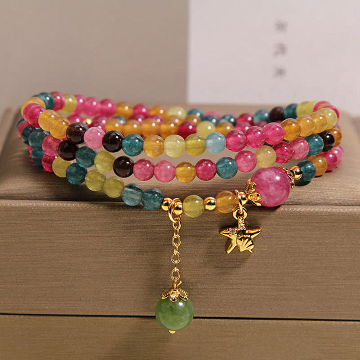 Buddha Stones Rainbow Tourmaline Starfish Charm Protection Triple Wrap Bracelet - image 6