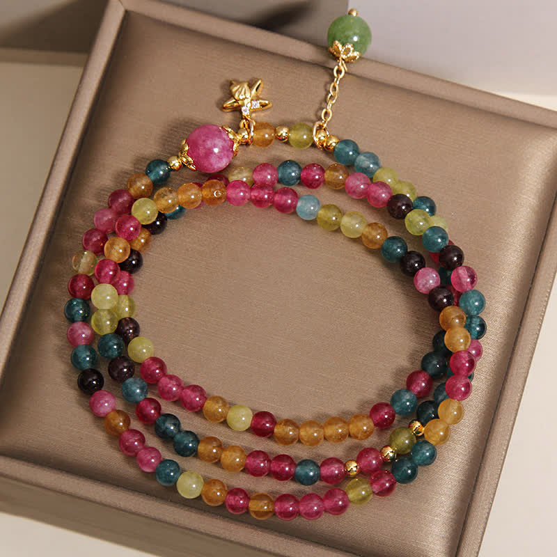 Buddha Stones Rainbow Tourmaline Starfish Charm Protection Triple Wrap Bracelet - image 3