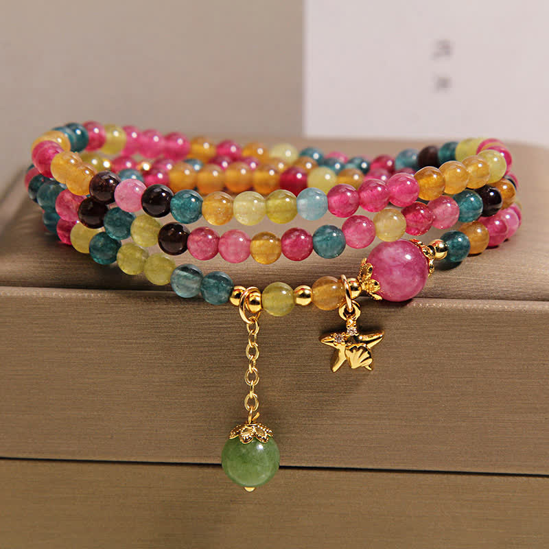 Buddha Stones Rainbow Tourmaline Starfish Charm Protection Triple Wrap Bracelet - image 7