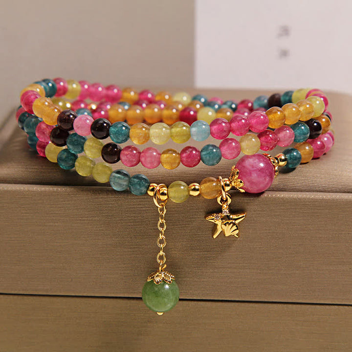 Buddha Stones Rainbow Tourmaline Starfish Charm Protection Triple Wrap Bracelet - image 7
