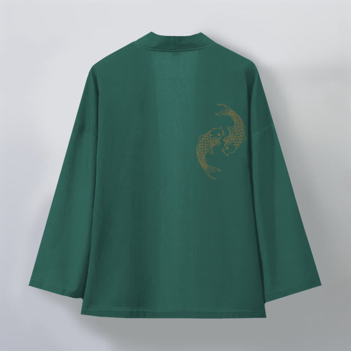 Buddha Stones Cotton Twin Koi Pattern Open Front Men's Kimono - image 8