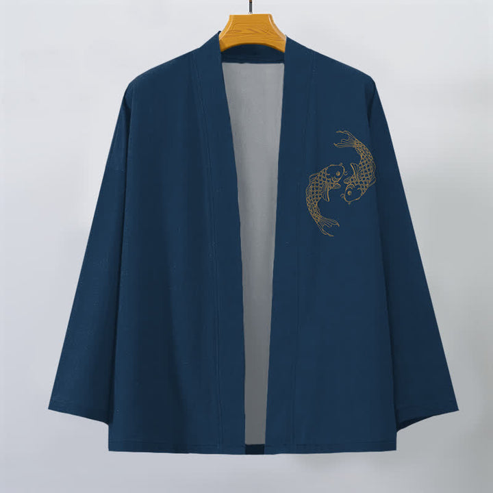Buddha Stones Cotton Twin Koi Pattern Open Front Men's Kimono - image 10