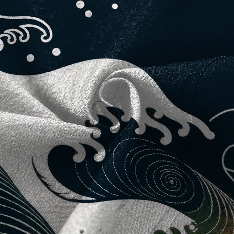 Buddha Stones Cotton Flowing Ocean Wave Pattern Open Front Men's Kimono - image 5