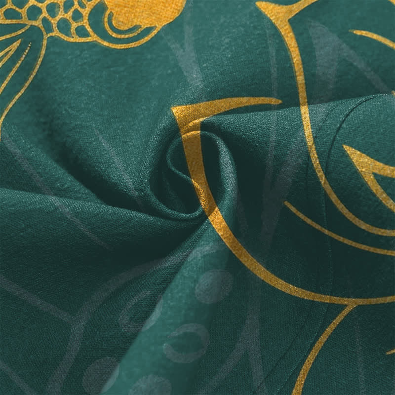 Buddha Stones Cotton Koi Lotus Pattern Open Front Men's Kimono - image 5