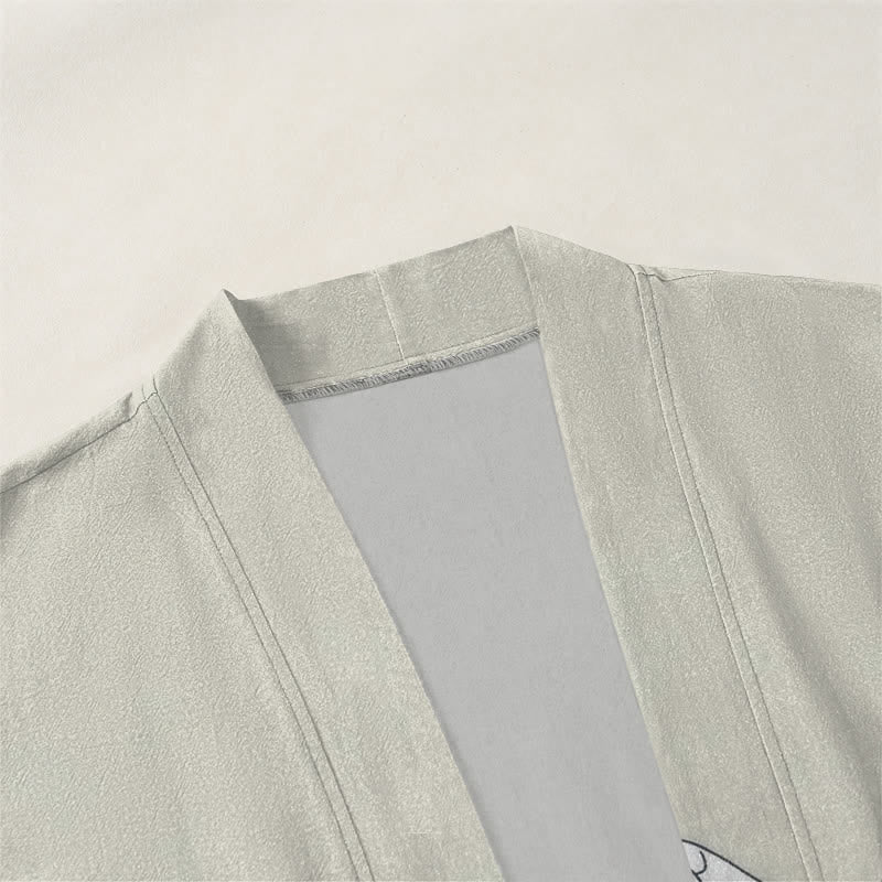 Buddha Stones Cotton Cat Sun Crescent Pattern Open Front Men's Kimono - image 3