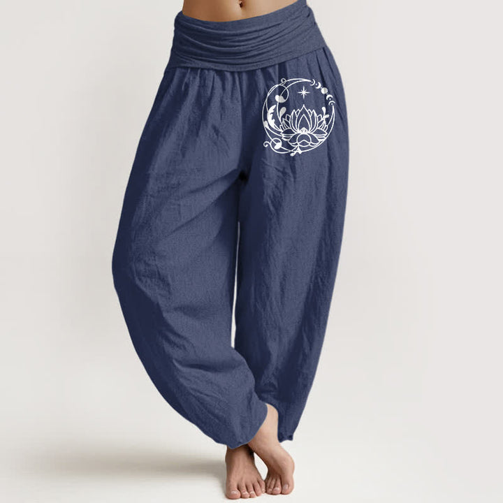 Buddha Stones Pure Cotton Zen Lotus Circle Pattern Women's Elastic Waist Harem Pants - DarkSlateBlue - US16，UK/AU20，EU48 (3XL) - image 0