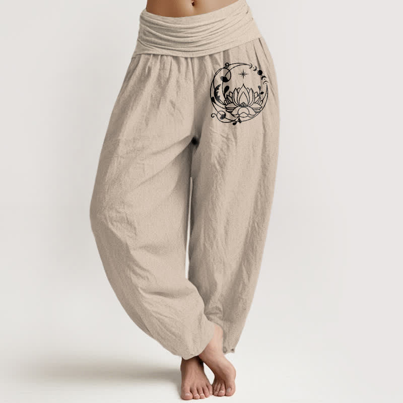 Buddha Stones Pure Cotton Zen Lotus Circle Pattern Women's Elastic Waist Harem Pants - Tan - US16，UK/AU20，EU48 (3XL) - image 11