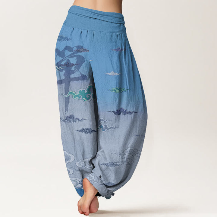 Buddha Stones Cotton Zen Oriental Cloud Wash Pattern Women's Elastic Waist Harem Pants - image 7