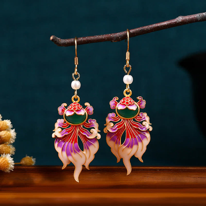 Buddha Stones Retro Copper Koi Fish Wealth Drop Earrings - image 1