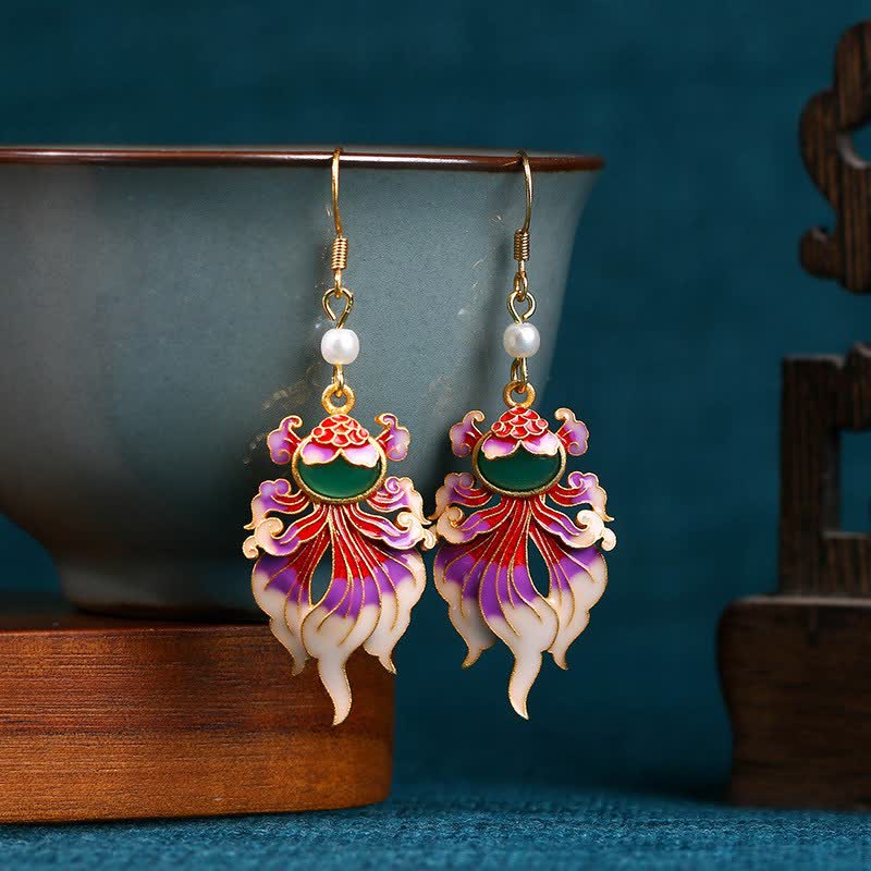Buddha Stones Retro Copper Koi Fish Wealth Drop Earrings - Koi Fish - 925 Sterling Silver Posts - image 0