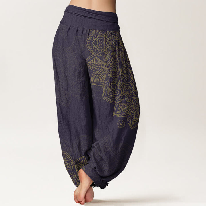 Buddha Stones Cotton Vintage Mandala Vine Pattern Women's Elastic Waist Harem Pants - image 10