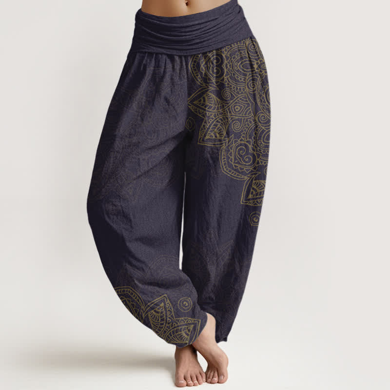 Buddha Stones Cotton Vintage Mandala Vine Pattern Women's Elastic Waist Harem Pants - Indigo - US16，UK/AU20，EU48 (3XL) - image 8