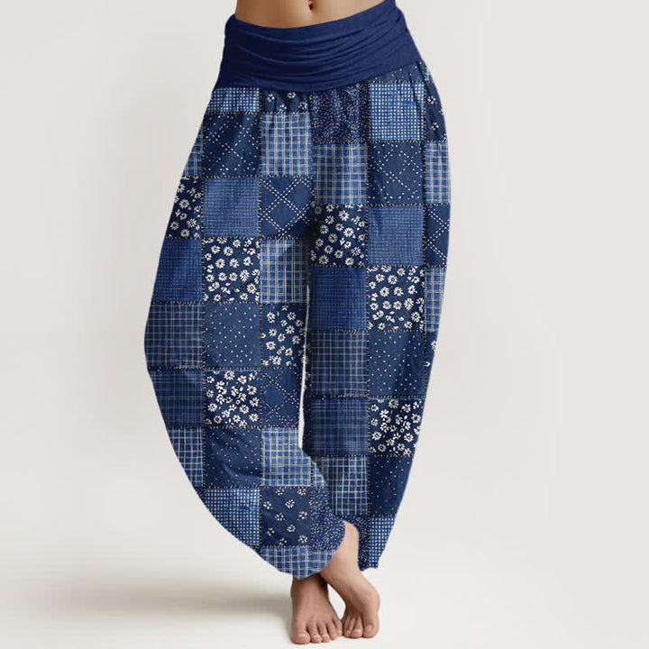 Buddha Stones Cotton Vintage Patchwork Bloom Pattern Women's Elastic Waist Harem Pants - SteelBlue - US16，UK/AU20，EU48 (3XL) - image 0