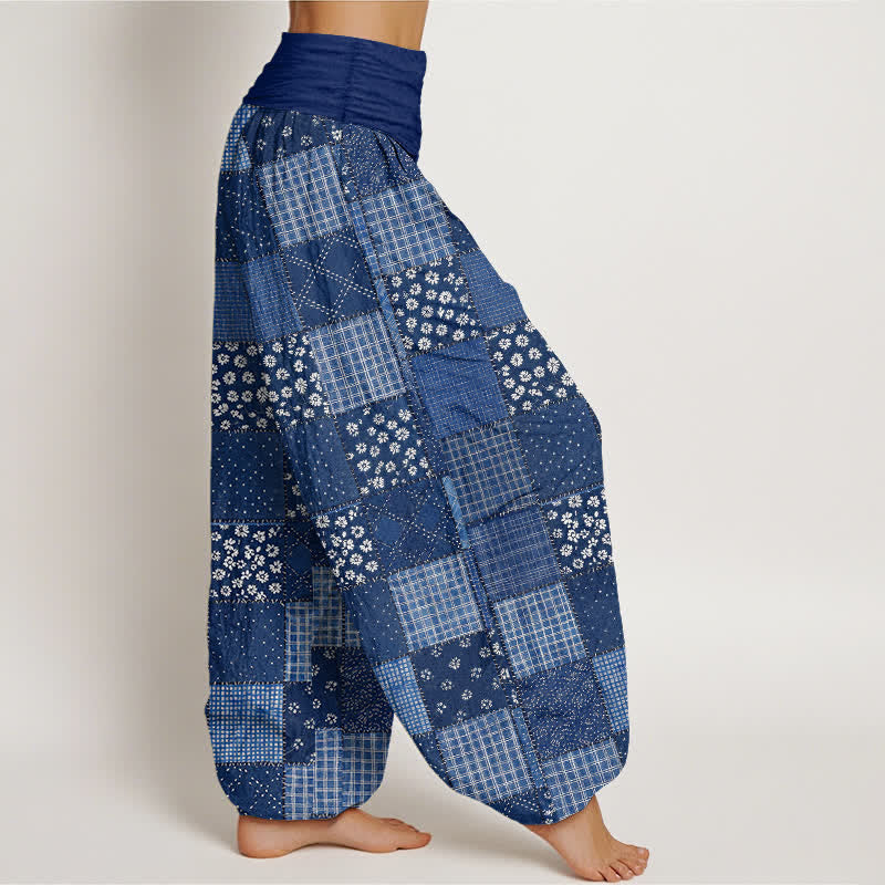 Buddha Stones Cotton Vintage Patchwork Bloom Pattern Women's Elastic Waist Harem Pants - image 1