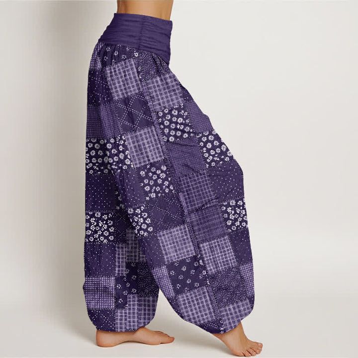 Buddha Stones Cotton Vintage Patchwork Bloom Pattern Women's Elastic Waist Harem Pants - image 6