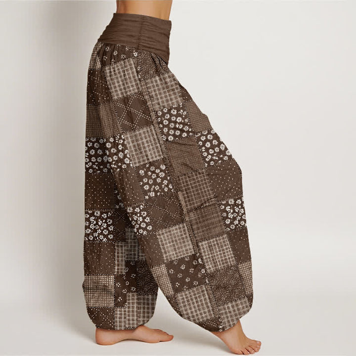Buddha Stones Cotton Vintage Patchwork Bloom Pattern Women's Elastic Waist Harem Pants - image 9