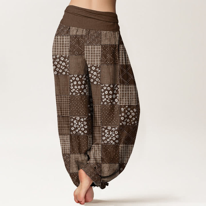 Buddha Stones Cotton Vintage Patchwork Bloom Pattern Women's Elastic Waist Harem Pants - image 10