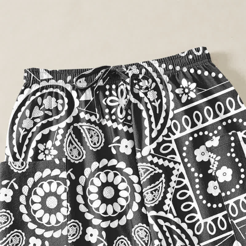 Buddha Stones Cotton Bohemian Paisley Bandana Pattern Women's Elastic Waist Harem Pants With Side Pockets - image 5