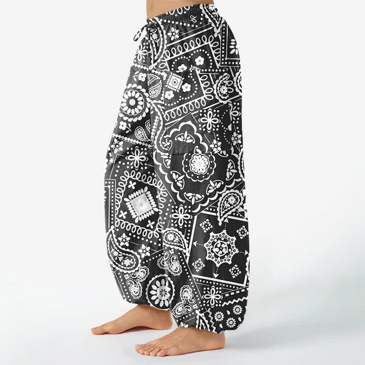 Buddha Stones Cotton Bohemian Paisley Bandana Pattern Women's Elastic Waist Harem Pants With Side Pockets - image 1