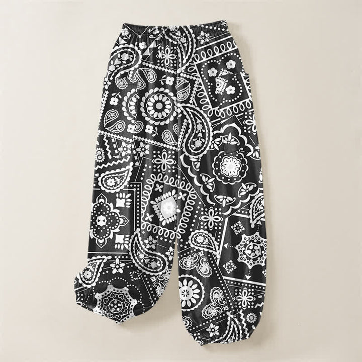 Buddha Stones Cotton Bohemian Paisley Bandana Pattern Women's Elastic Waist Harem Pants With Side Pockets - image 3