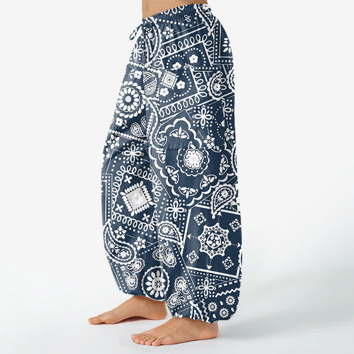 Buddha Stones Cotton Bohemian Paisley Bandana Pattern Women's Elastic Waist Harem Pants With Side Pockets - image 8
