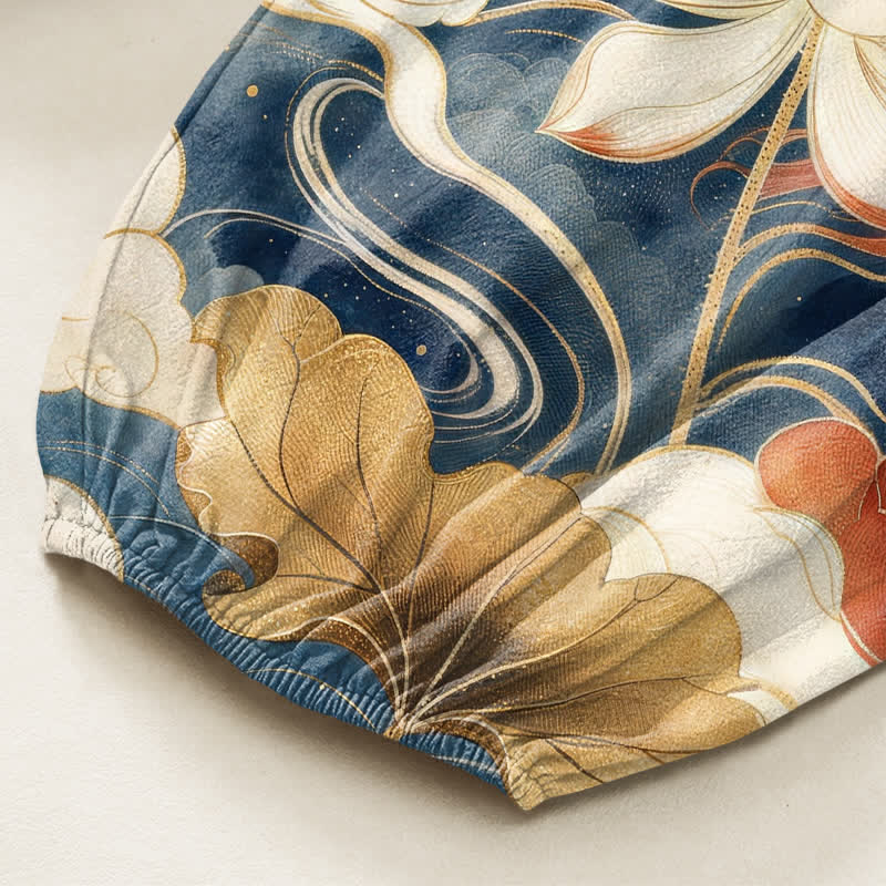 Buddha Stones Cotton Oriental Lotus Cloud Pattern Women's Elastic Waist Harem Pants With Side Pockets - image 6