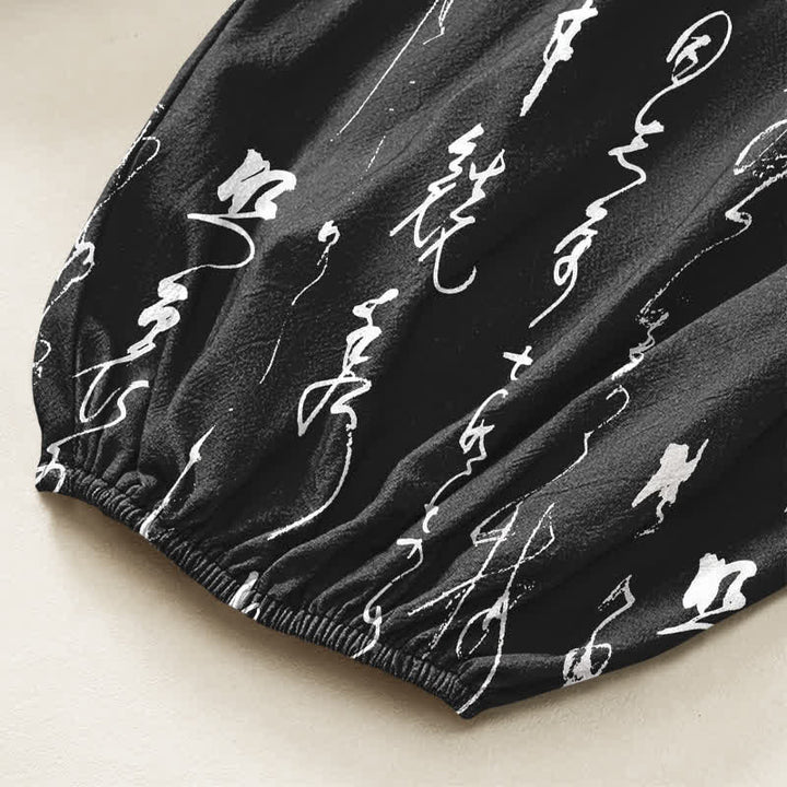 Buddha Stones Cotton Zen Calligraphy Pattern Women's Elastic Waist Harem Pants With Side Pockets - image 6
