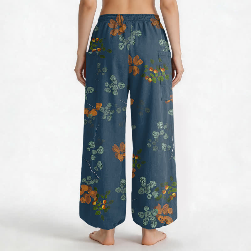 Buddha Stones Cotton Bohemian Botanical Floral Pattern Women's Elastic Waist Harem Pants With Side Pockets - image 12