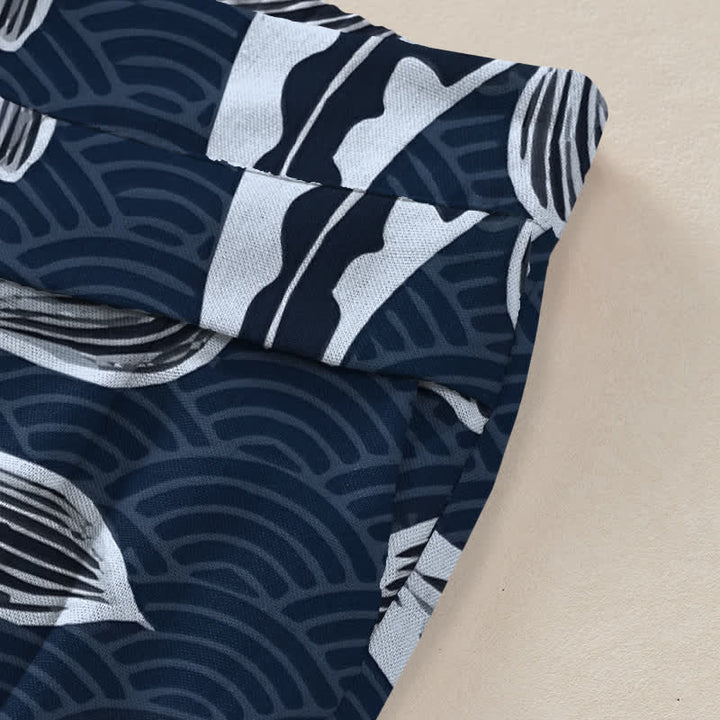 Buddha Stones Cotton Linen Artistic Koi Pond Pattern Women's Elastic Waist Wide Leg Pants With Pockets - image 2