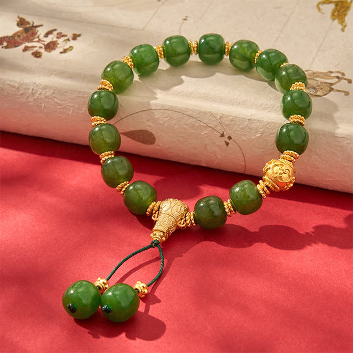 Buddha Stones Cyan Jade Harmony Golden Accent Bracelet - image 2